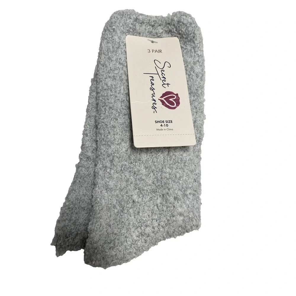 secret‎ treasures womens 3 pack super soft socks shoe size 4-10 grey